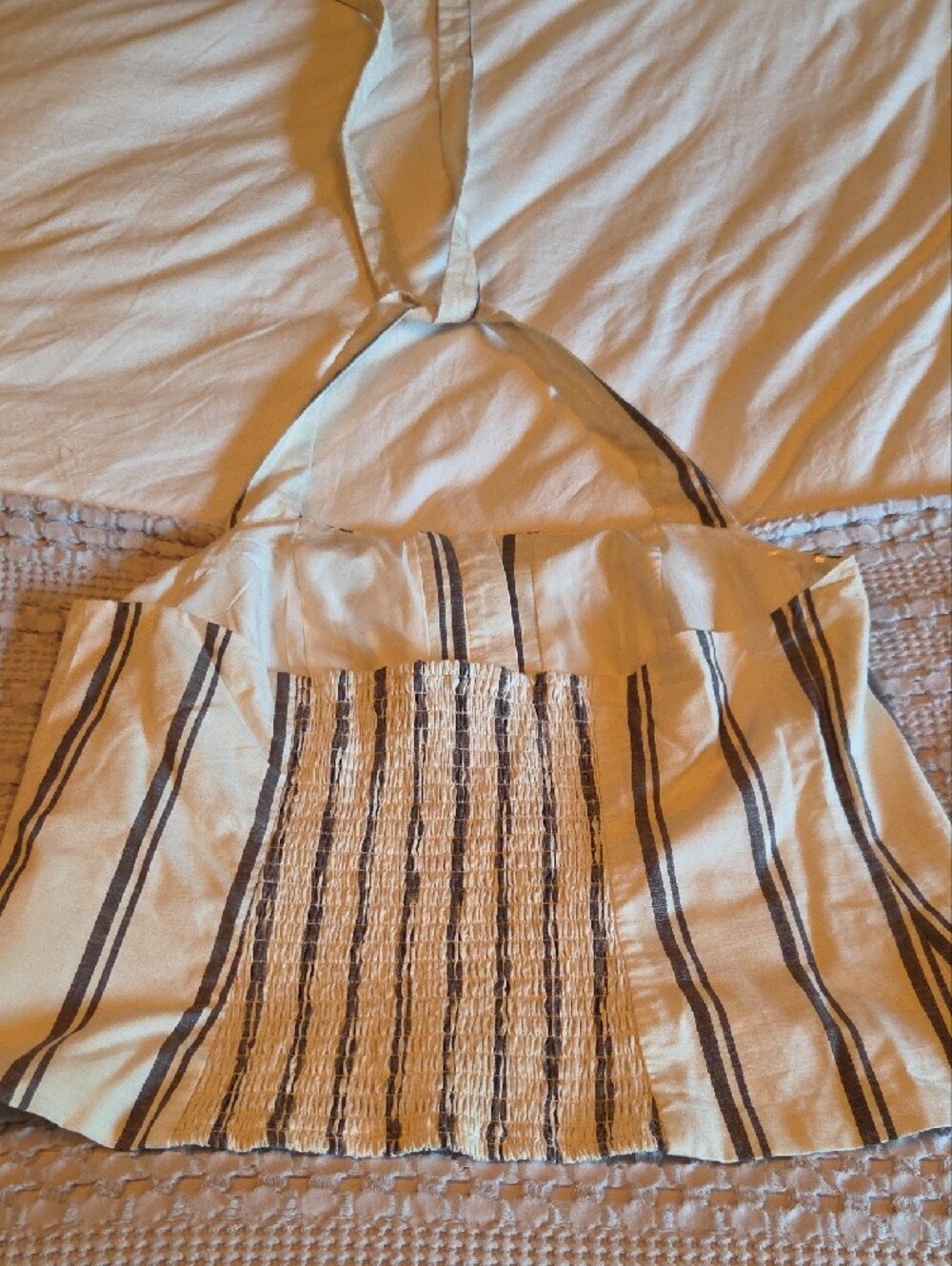Striped Halter Cotton Tank Top in Cream and Grey 1x - Picture 2 of 4
